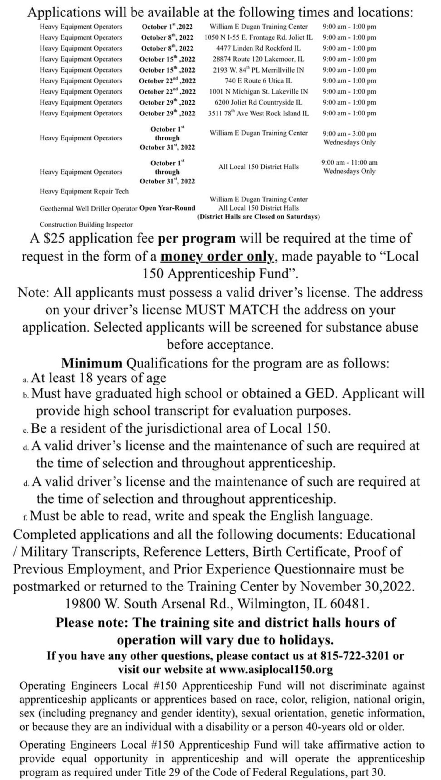 Local 150 application opportunity