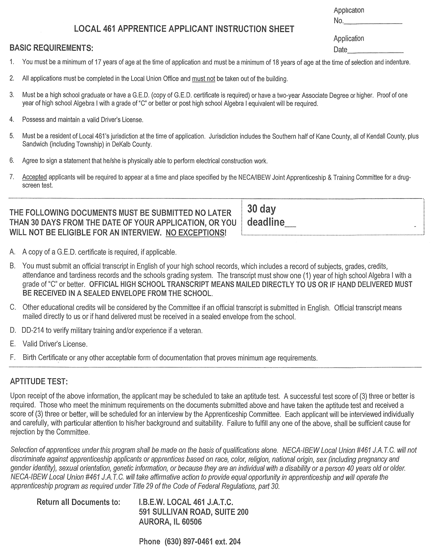 IBEW 461 Apprenticeship Application