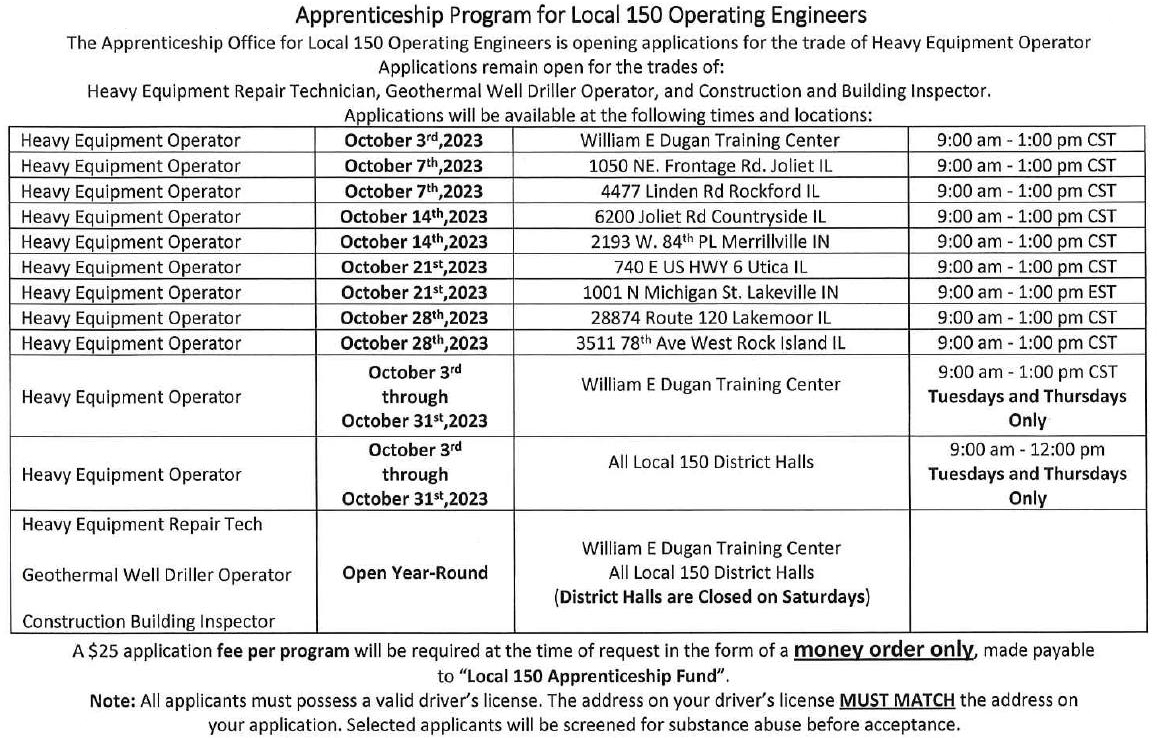 IUOE Local 150 accepting application