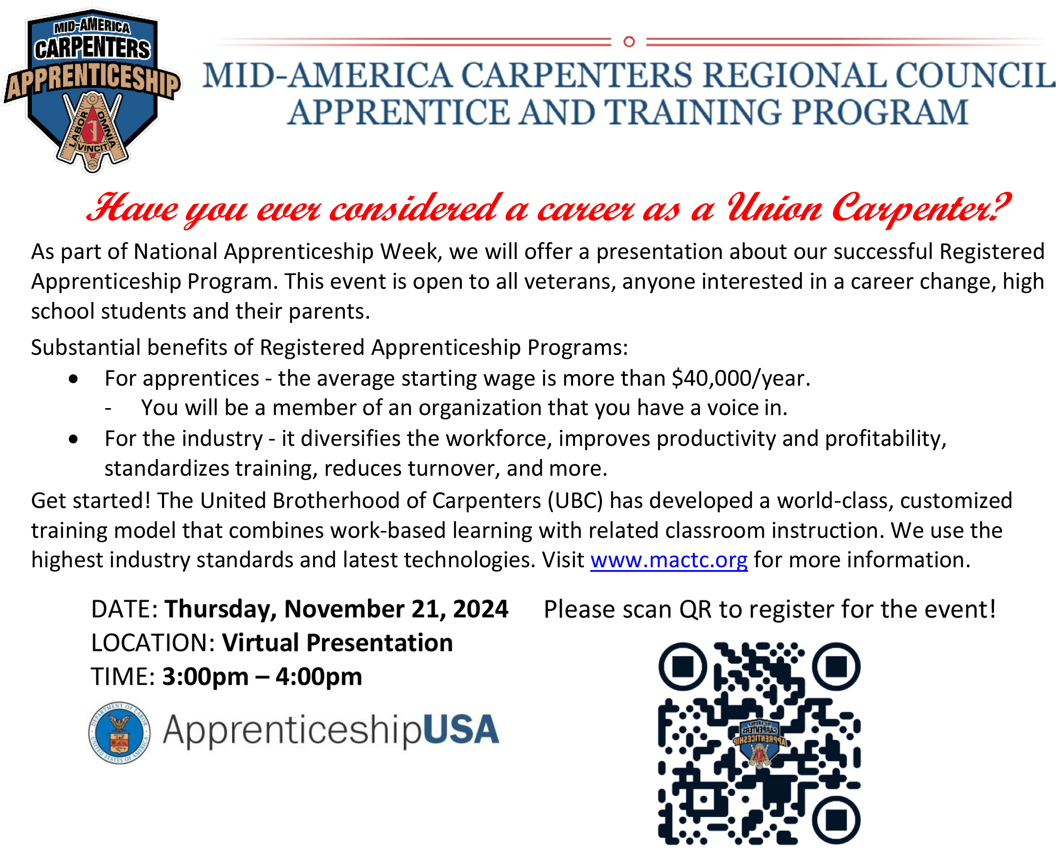 Carpenters Offering Virtual Presentation