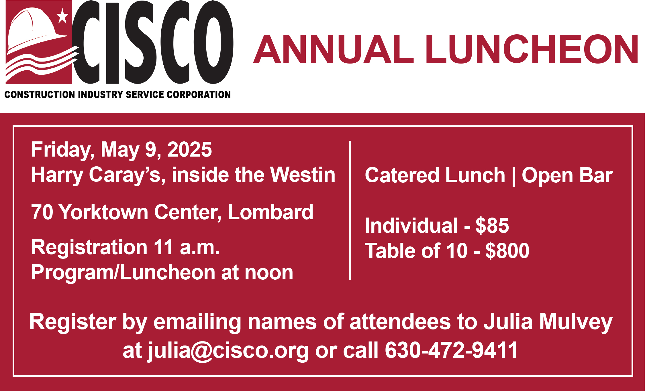 Tickets Available for CISCO’s 2025 Annual Luncheon